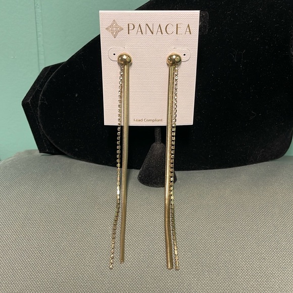 BNWT PANACEA 5.5” LONG GOLD TONE SNAKE CHAIN & CRYSTAL EARRINGS LEAD FREE - Picture 4 of 6